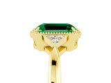 Yellow gold Emerald Cut Emerald Halo Ring with Tapered Band and Four-Prong Setting_5