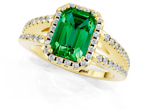 Yellow gold Emerald Cut Emerald Halo Split Shank Engagement Ring_13