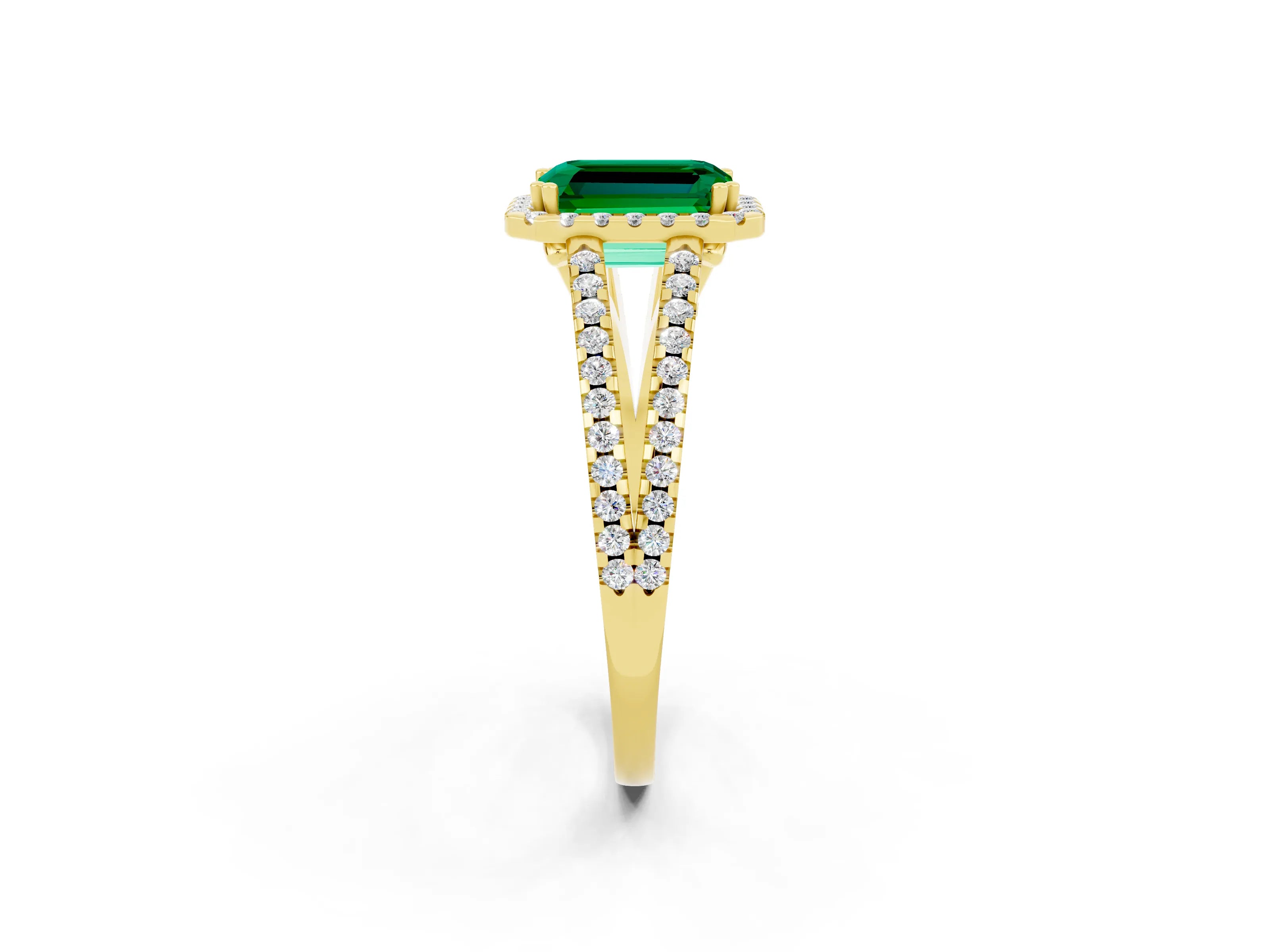 Yellow gold Emerald Cut Emerald Halo Split Shank Engagement Ring_14
