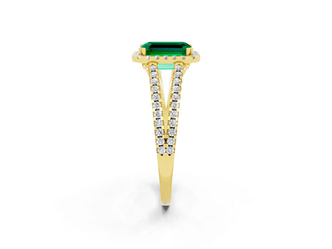 Yellow gold Emerald Cut Emerald Halo Split Shank Engagement Ring_14