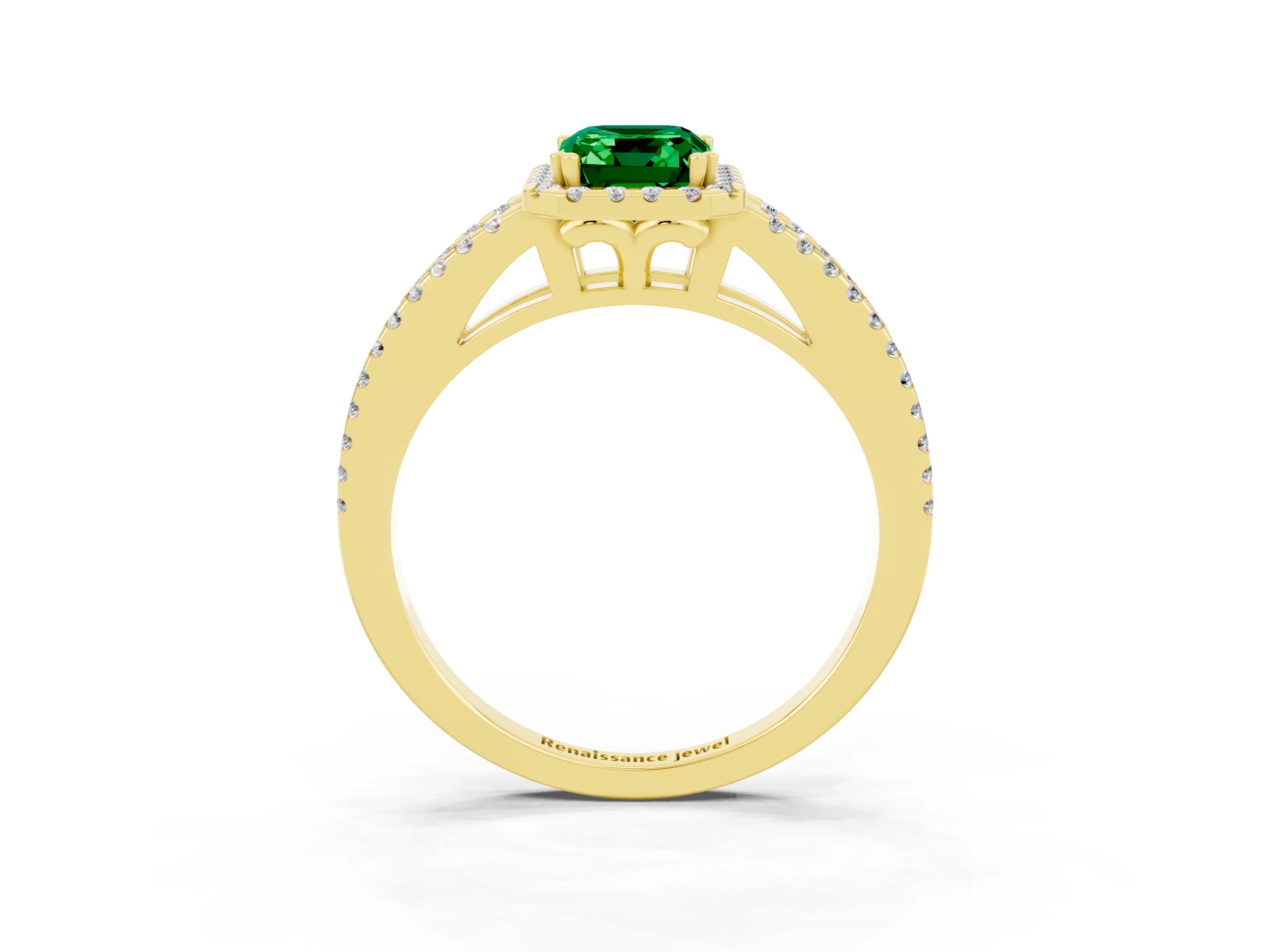 Yellow gold Emerald Cut Emerald Halo Split Shank Engagement Ring_15