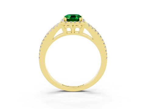 Yellow gold Emerald Cut Emerald Halo Split Shank Engagement Ring_15