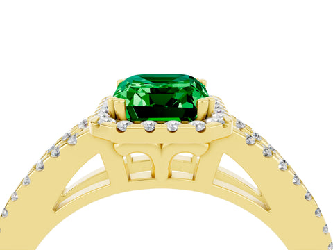 Yellow gold Emerald Cut Emerald Halo Split Shank Engagement Ring_16