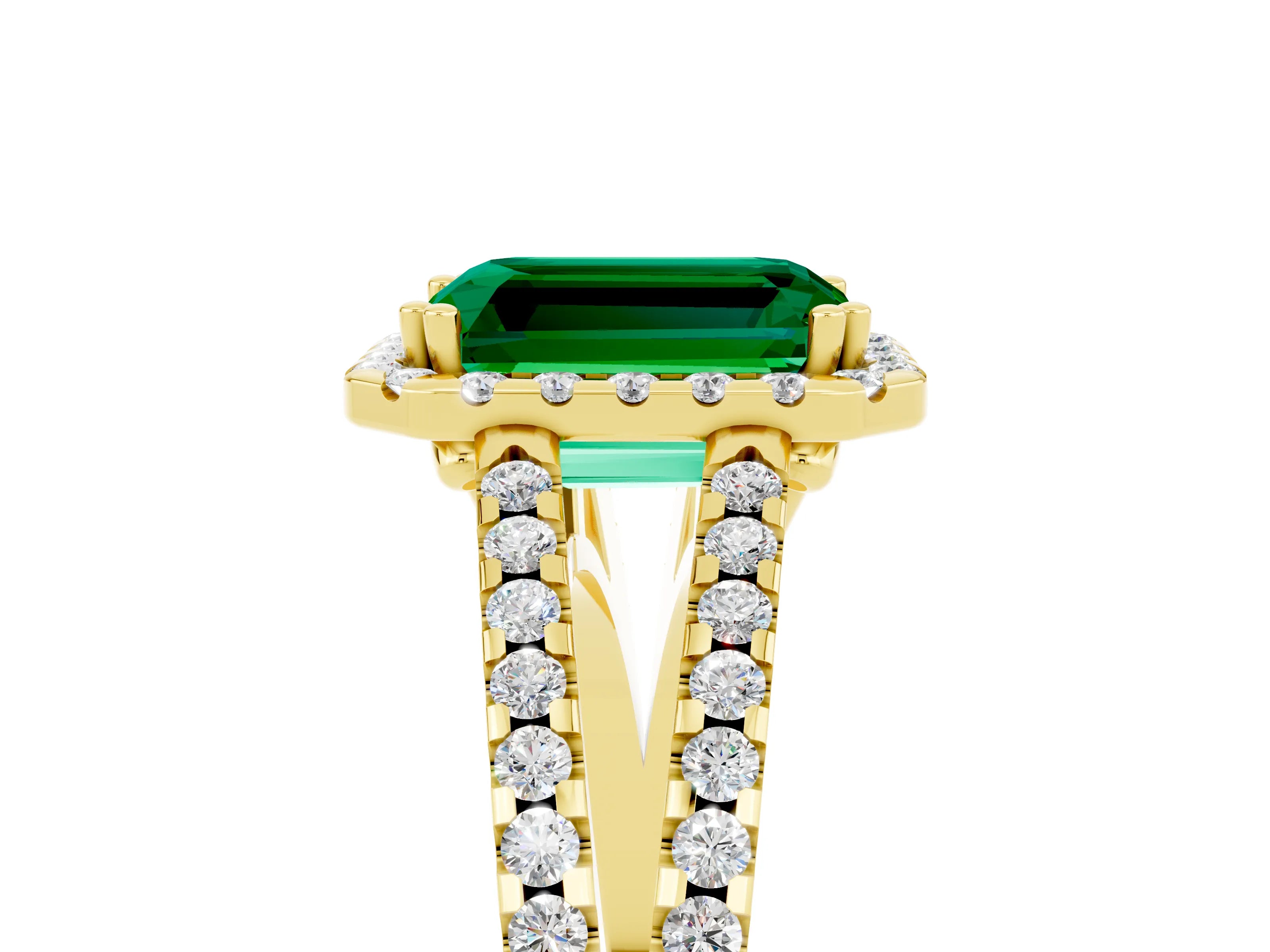 Yellow gold Emerald Cut Emerald Halo Split Shank Engagement Ring_17