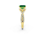 Yellow gold Emerald Cut Emerald Halo Twist Band Solitaire Prong Setting Ring_2