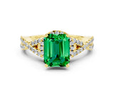 Yellow gold Emerald Cut Emerald  Halo Twist Band Solitaire Prong Setting Ring_24