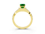 Yellow gold Emerald Cut Emerald  Halo Twist Band Solitaire Prong Setting Ring_27
