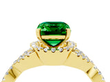Yellow gold Emerald Cut Emerald  Halo Twist Band Solitaire Prong Setting Ring_28