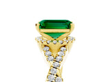 Yellow gold Emerald Cut Emerald  Halo Twist Band Solitaire Prong Setting Ring_29