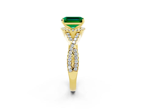 Yellow gold Emerald Cut Emerald Halo Twist Band Solitaire Prong Setting Ring_2
