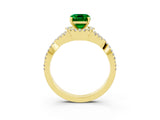 Yellow gold Emerald Cut Emerald Halo Twist Band Solitaire Prong Setting Ring_3
