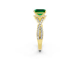 Yellow gold Emerald Cut Emerald  Halo Twist Band Solitaire Prong Setting Ring_50