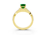 Yellow gold Emerald Cut Emerald  Halo Twist Band Solitaire Prong Setting Ring_51