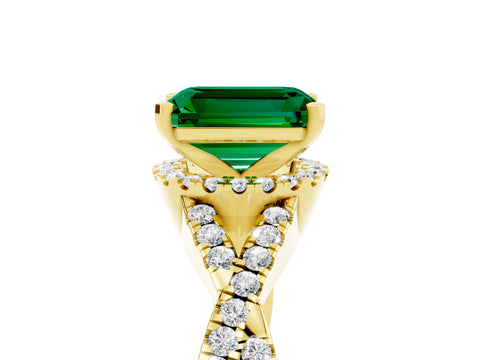 Yellow gold Emerald Cut Emerald Halo Twist Band Solitaire Prong Setting Ring_5