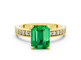 Yellow gold Emerald Cut Emerald Milgrain Pavé Engagement Ring with Four-Prong Setting_12