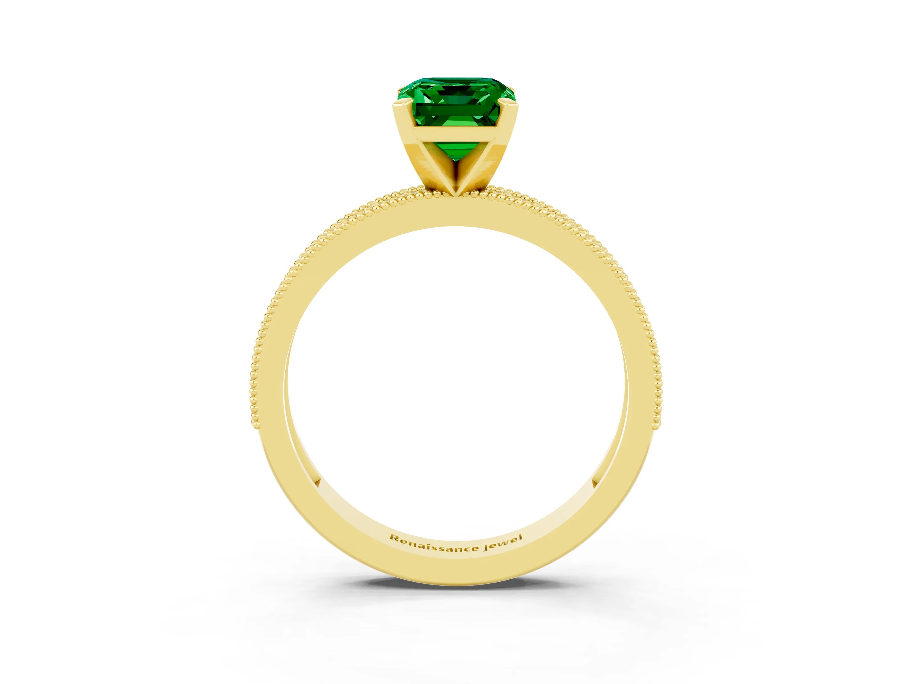 Yellow gold Emerald Cut Emerald Milgrain Pavé Engagement Ring with Four-Prong Setting_15