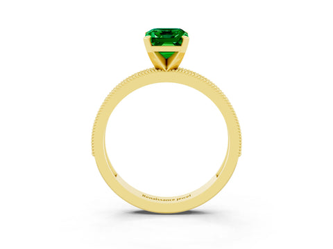 Yellow gold Emerald Cut Emerald Milgrain Pavé Engagement Ring with Four-Prong Setting_15