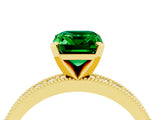 Yellow gold Emerald Cut Emerald Milgrain Pavé Engagement Ring with Four-Prong Setting_16