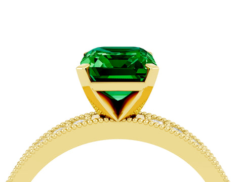 Yellow gold Emerald Cut Emerald Milgrain Pavé Engagement Ring with Four-Prong Setting_16