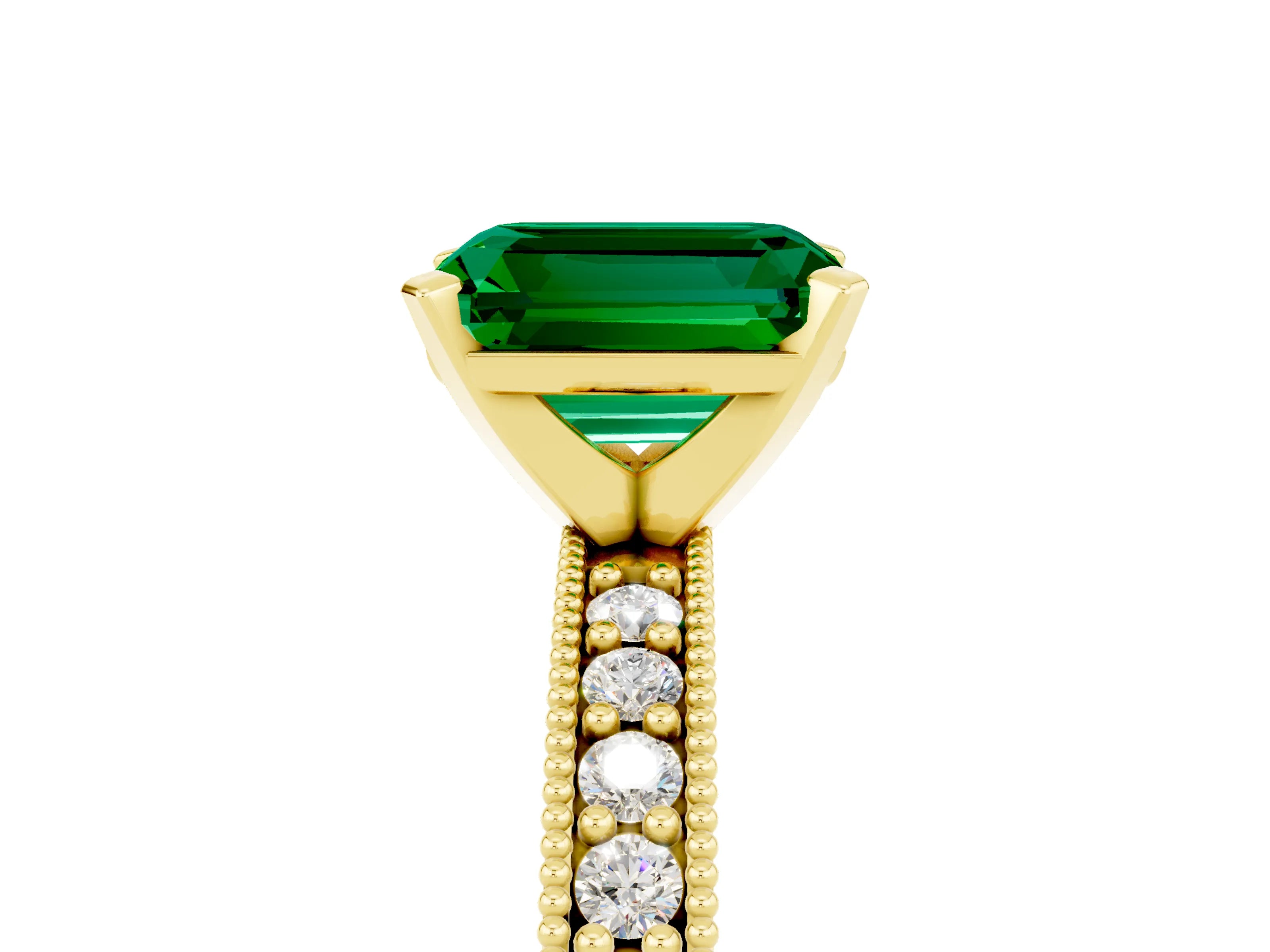 Yellow gold Emerald Cut Emerald Milgrain Pavé Engagement Ring with Four-Prong Setting_17