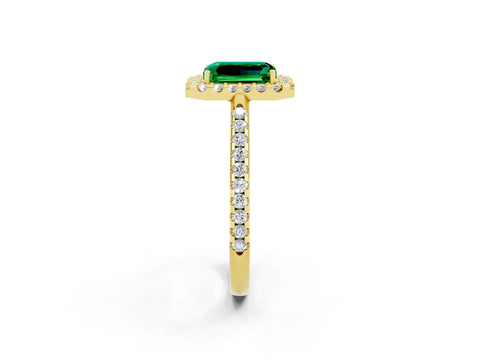 Yellow gold Emerald Cut Emerald Pavé Halo Ring with Four-Prong Setting_14