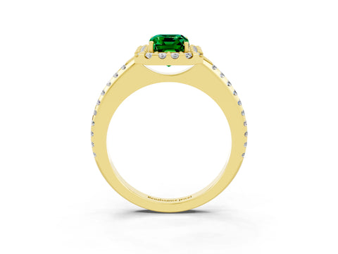 Yellow gold Emerald Cut Emerald Pavé Halo Ring with Four-Prong Setting_15