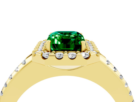 Yellow gold Emerald Cut Emerald Pavé Halo Ring with Four-Prong Setting_16