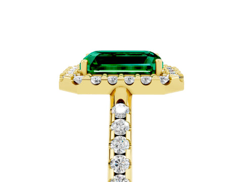 Yellow gold Emerald Cut Emerald Pavé Halo Ring with Four-Prong Setting_17