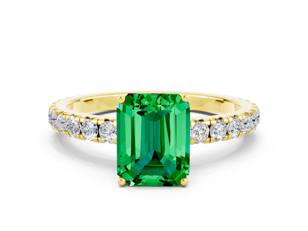 Yellow gold Emerald Cut Emerald Pavé Solitaire Engagement Ring with Four-Prong Setting