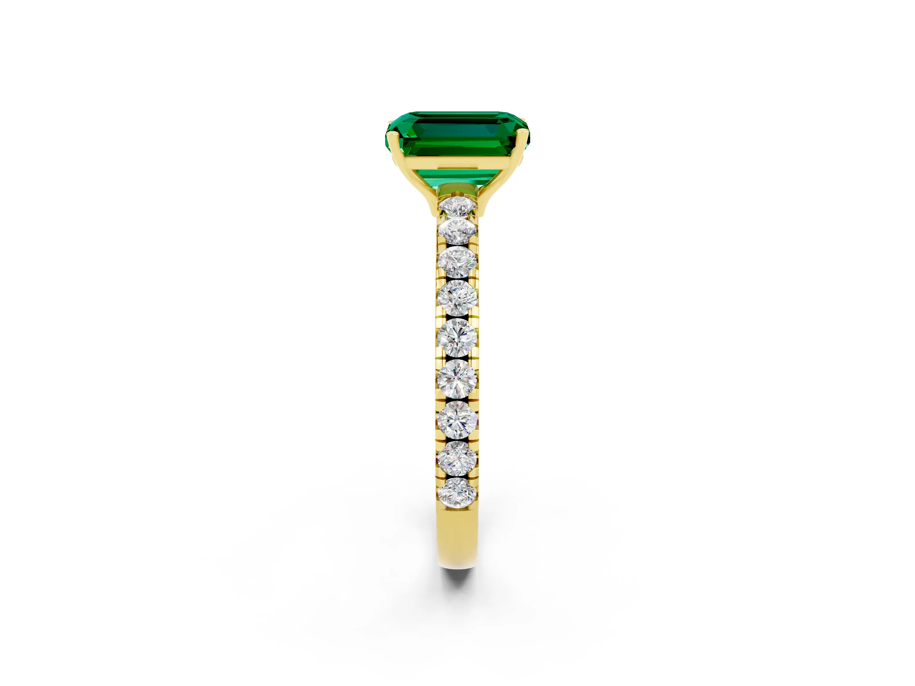 Yellow gold Emerald Cut Emerald Pavé Solitaire Engagement Ring with Four-Prong Setting_14