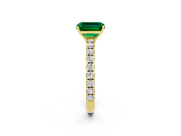 Yellow gold Emerald Cut Emerald Pavé Solitaire Engagement Ring with Four-Prong Setting