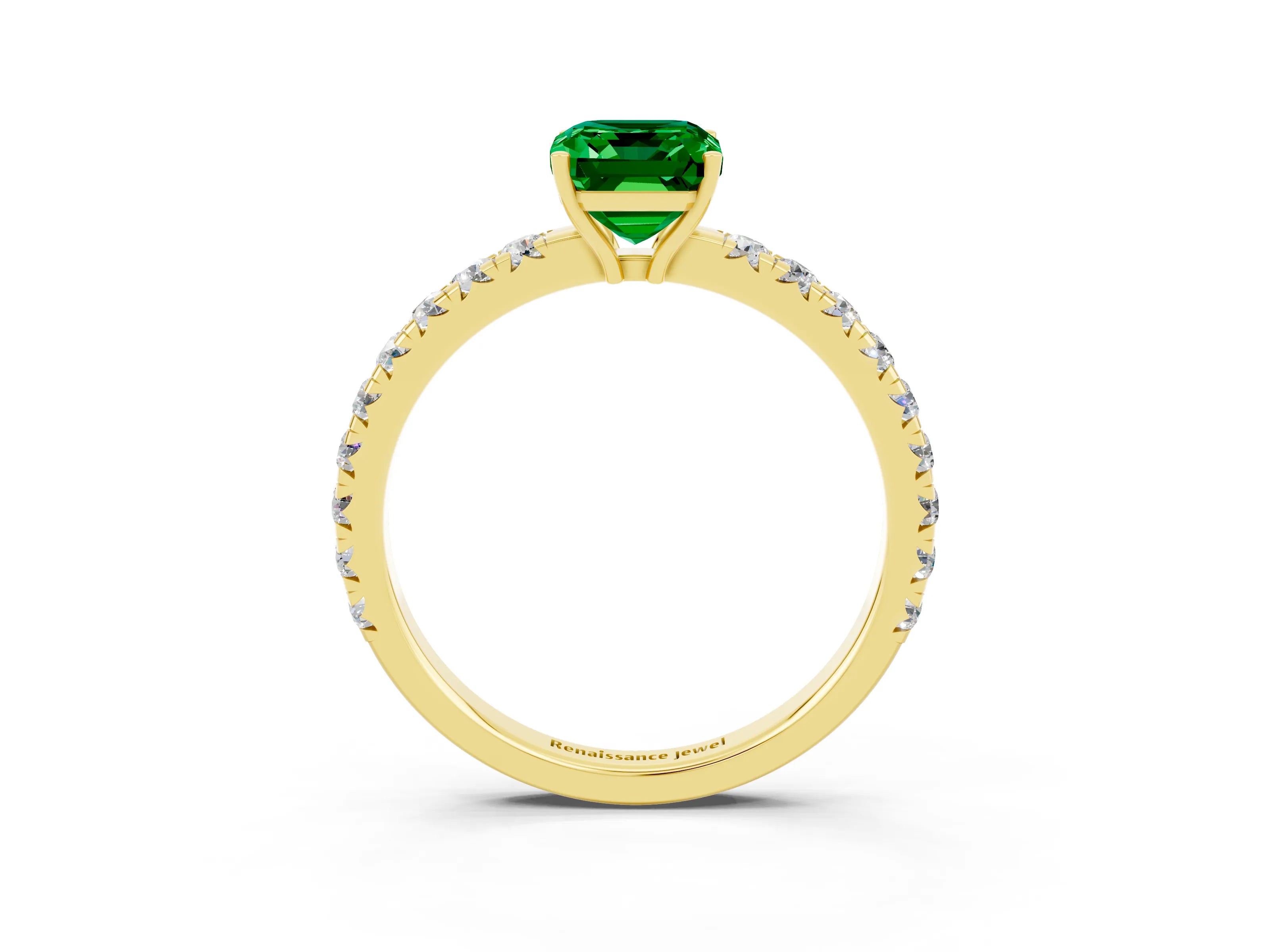 Yellow gold Emerald Cut Emerald Pavé Solitaire Engagement Ring with Four-Prong Setting_15