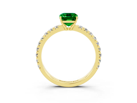 Yellow gold Emerald Cut Emerald Pavé Solitaire Engagement Ring with Four-Prong Setting_15