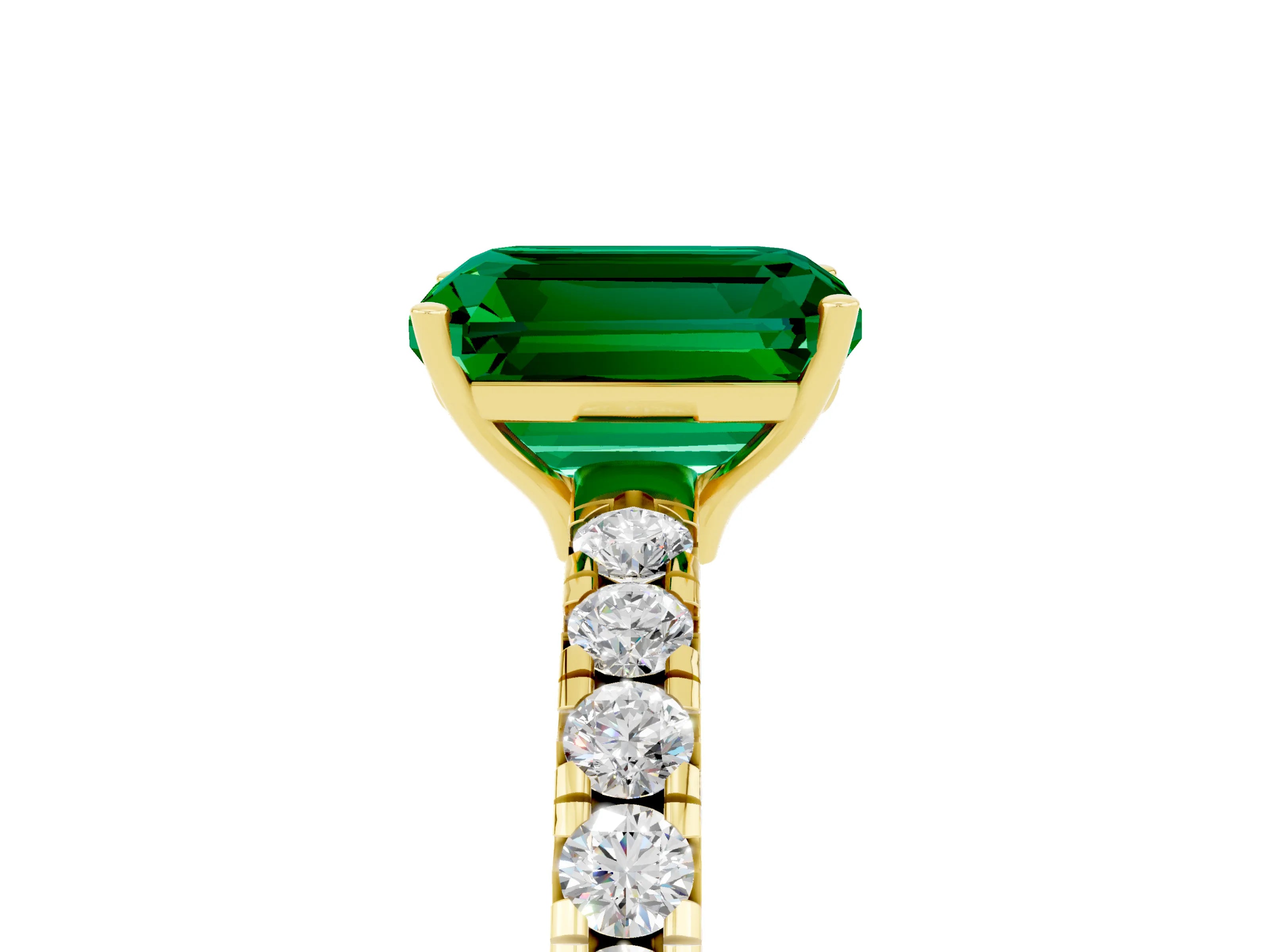 Yellow gold Emerald Cut Emerald Pavé Solitaire Engagement Ring with Four-Prong Setting_17