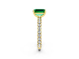 Yellow gold Emerald Cut Emerald Pavé Solitaire Ring with Round Band and Prong Setting_26