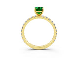 Yellow gold Emerald Cut Emerald Pavé Solitaire Ring with Round Band and Prong Setting_27