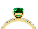 Yellow gold Emerald Cut Emerald Pavé Solitaire Ring with Round Band and Prong Setting_28