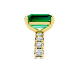 Yellow gold Emerald Cut Emerald Pavé Solitaire Ring with Round Band and Prong Setting_29