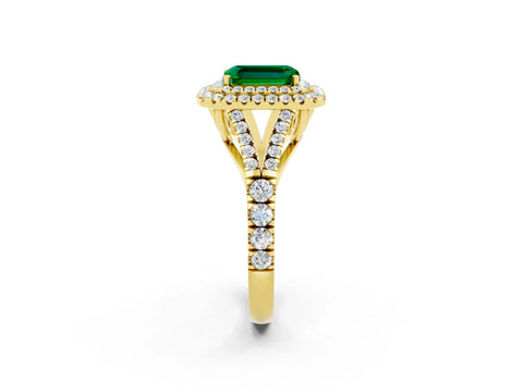 Yellow gold Emerald Cut Emerald Pavé Split Shank Double Halo Engagement Ring_2