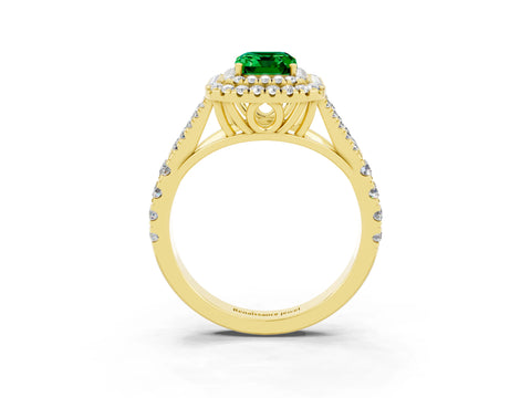 Yellow gold Emerald Cut Emerald Pavé Split Shank Double Halo Engagement Ring_3