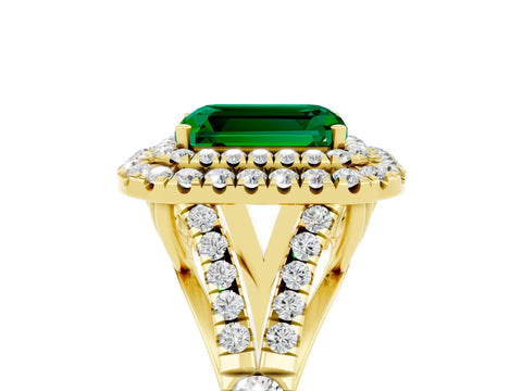 Yellow gold Emerald Cut Emerald Pavé Split Shank Double Halo Engagement Ring_5