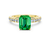 Yellow gold Emerald Cut Emerald Pave Band Solitaire Ring with Four-Prong Setting_24