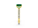 Yellow gold Emerald Cut Emerald Pave Band Solitaire Ring with Four-Prong Setting_26
