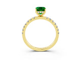 Yellow gold Emerald Cut Emerald Pave Band Solitaire Ring with Four-Prong Setting_27