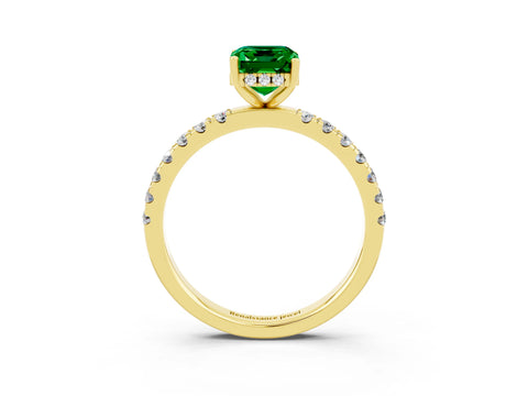 Yellow gold Emerald Cut Emerald Pave Band Solitaire Ring with Four-Prong Setting_27