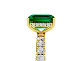 Yellow gold Emerald Cut Emerald Pave Band Solitaire Ring with Four-Prong Setting_29