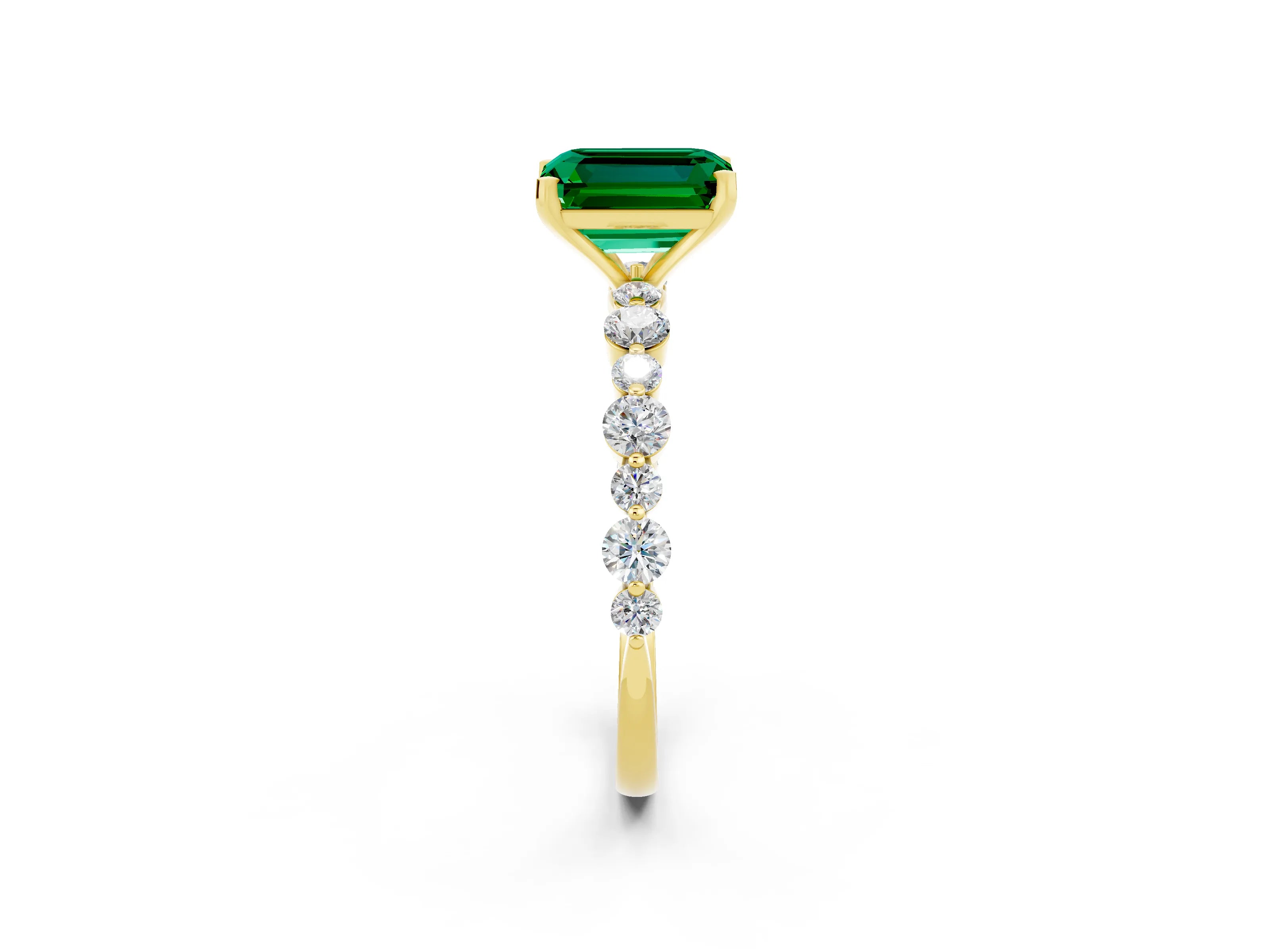 Yellow gold Emerald Cut Emerald Prong Set Engagement Ring with Pavé Band_2