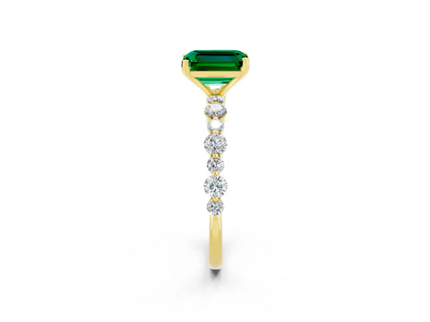 Yellow gold Emerald Cut Emerald Prong Set Engagement Ring with Pavé Band_2
