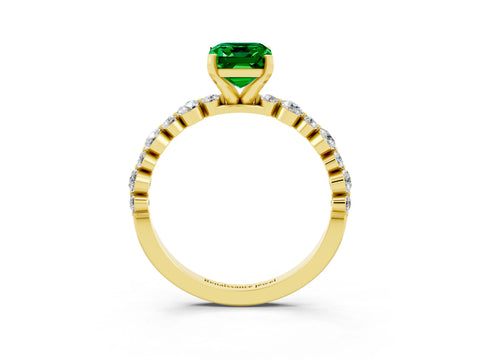 Yellow gold Emerald Cut Emerald Prong Set Engagement Ring with Pavé Band_3