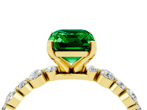 Yellow gold Emerald Cut Emerald Prong Set Engagement Ring with Pavé Band_4